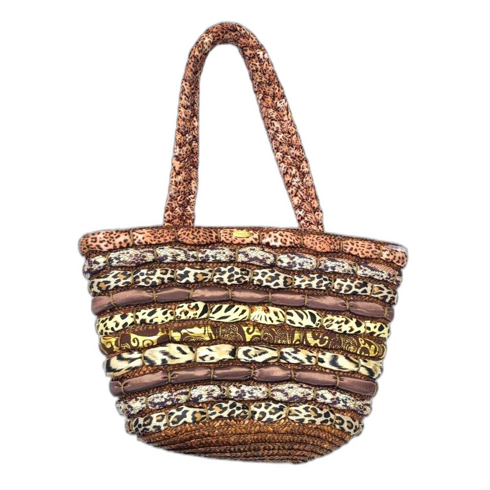 Cappelli‎ Y2K Boho Festival Purse Straw Tote Satchel Handbag Purse Scarves Satin
